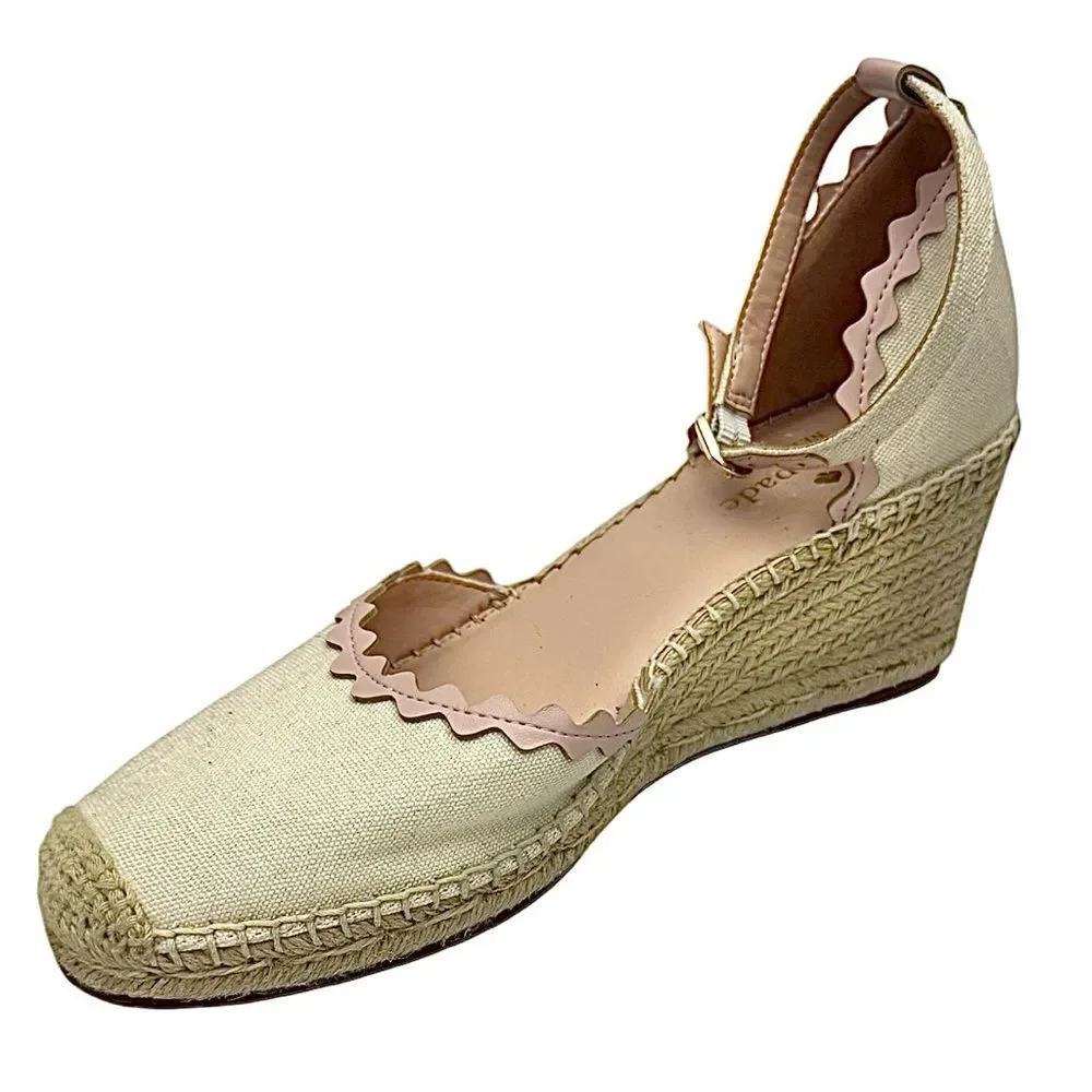 Kate Spade Espadrille Wedge Thea Sandals Shoes Canvas Leather Size 8.5 B EUC